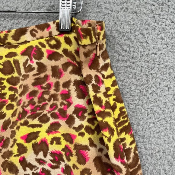 Audrey B Midi Skirt Womens Yellow Pink Cheetah Pleated Side Zip Lined Size 14 - Picture 11 of 11